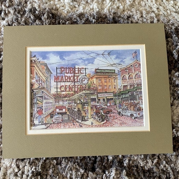SEATTLE PIKE PLACE PUBLIC MARKET CENTER FRAMED ART PIECE - Picture 1 of 2